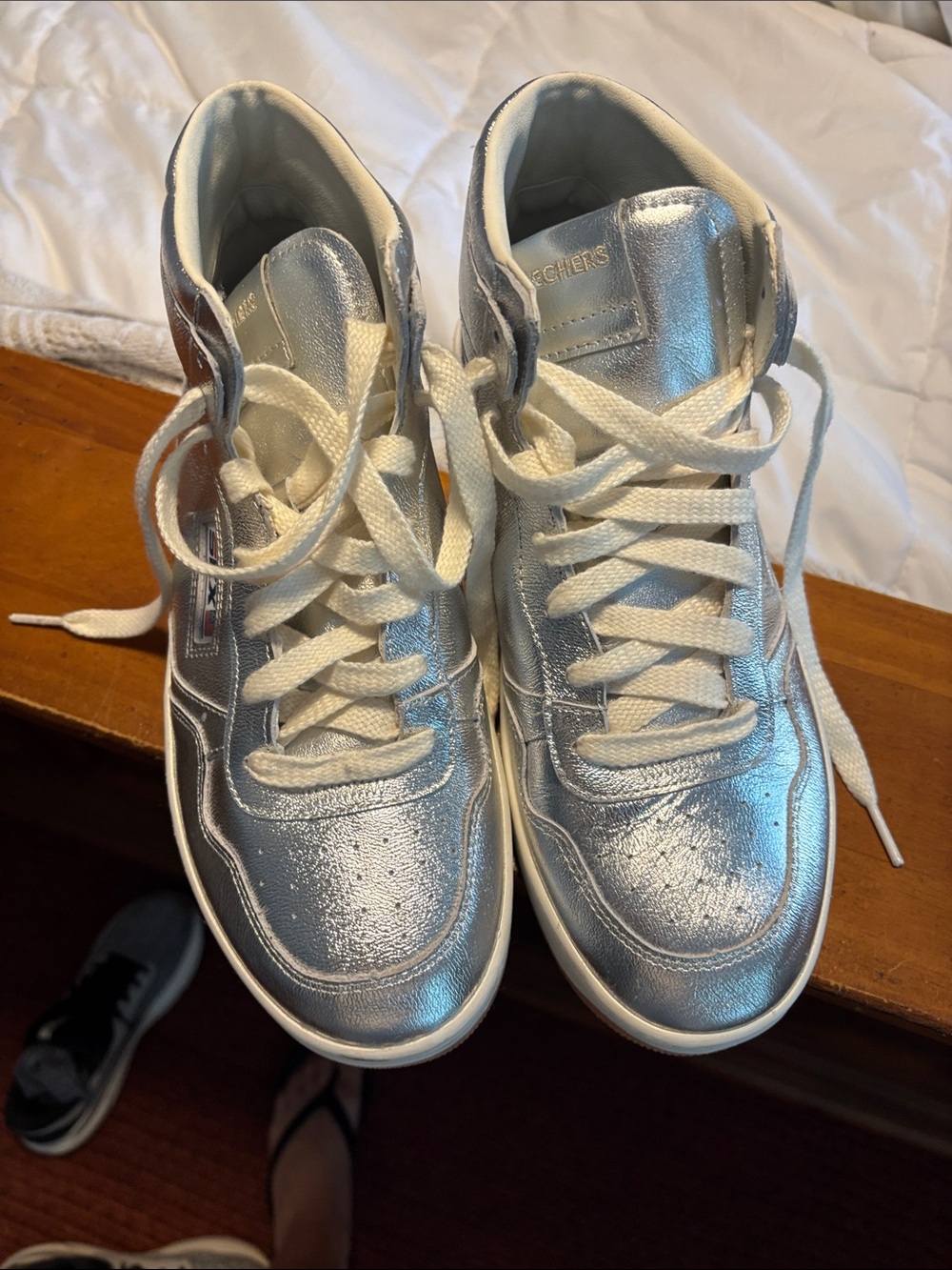 Skechers Silver Metallic High-Top Sneakers with White Laces